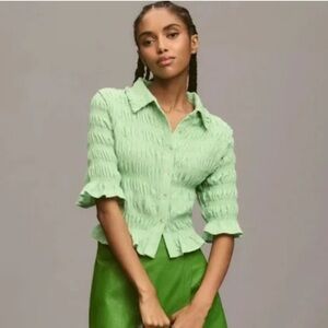 Maeve Smocked Button-Front Top